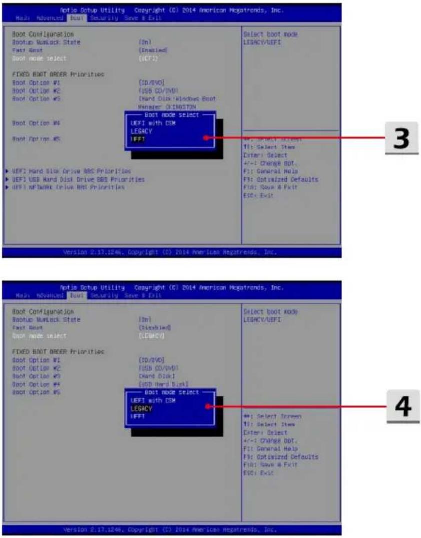 MSI Gaming GS40 - Auswahl des Boot-Modus während der Installation des Betriebssystems - 1
