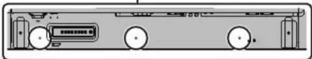 Front view of a computer drive chassis showing front panel, rear panels, and control buttons (no visible text or labels).