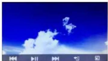 Blue sky with white clouds and play button icons at bottom (no text or symbols)