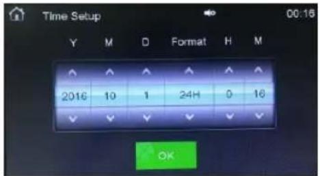 Time Setup 00:16 Y M D Format H M 2016 10 1 24H 0 16 OK