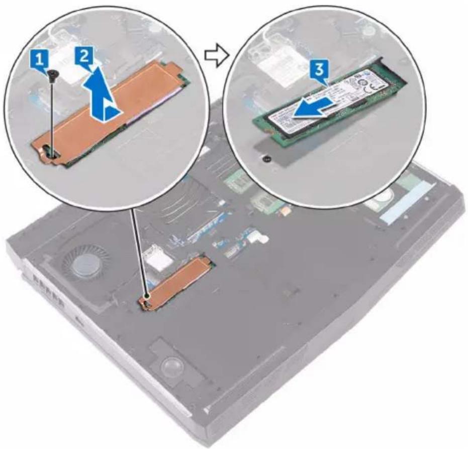 Diagram showing three views of a computer RAM module with labeled components and directional arrows indicating assembly or repair.