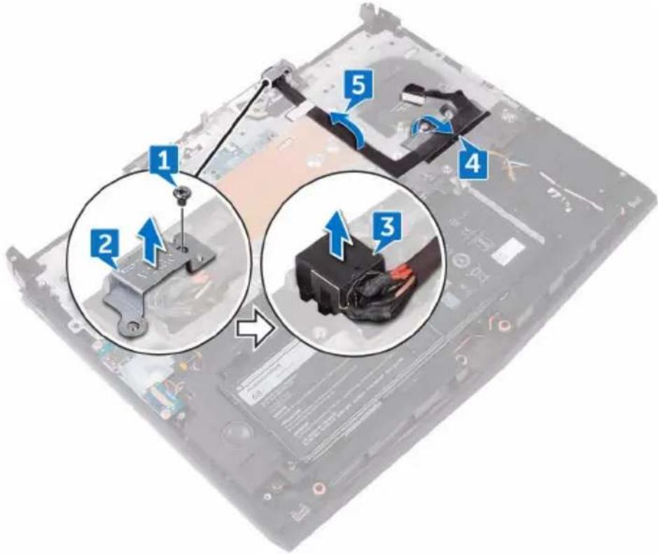 Labeled diagram of a laptop keyboard showing three steps: press, switch, and cable assembly with numbered annotations.