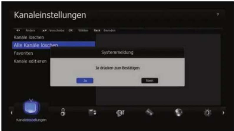 Kanaleinstellungen Andern Versicherter OK Statusen Reck Remiden Kanale löschen Alle Kanale löschen Favoriten Systemmeldung Kanale editieren Ja drücken zum Bestätigen Ja Neon Kanaleinstellungen