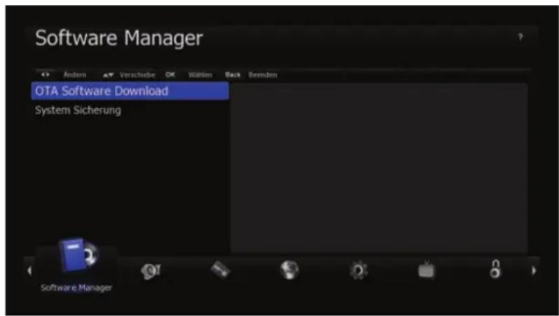 Software Manager Andern Verschüsse OK Wahlen Back Remden OTA Software Download System Sicherung Software Manager