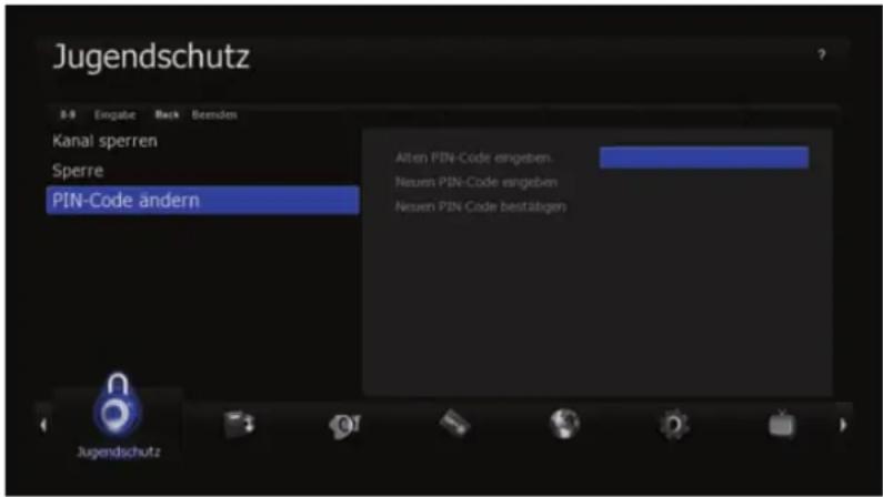Jugendschutz 3-9 Engage Back Remden Kanal sperren Sperre PIN-Code ändern Alten PIN-Code eingeben. Neuern PIN-Code eingeben Neuern PIN-Code bestätigen Jugendschutz