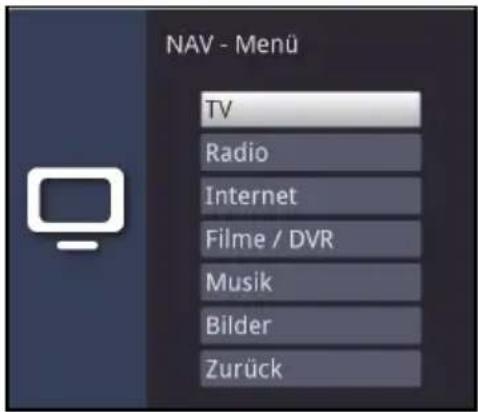 NAV - Menü TV Radio Internet Filme / DVR Musik Bilder Zurück