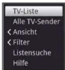 TV-Liste Alle TV-Sender < Ansicht < Filter Listensuche Hilfe