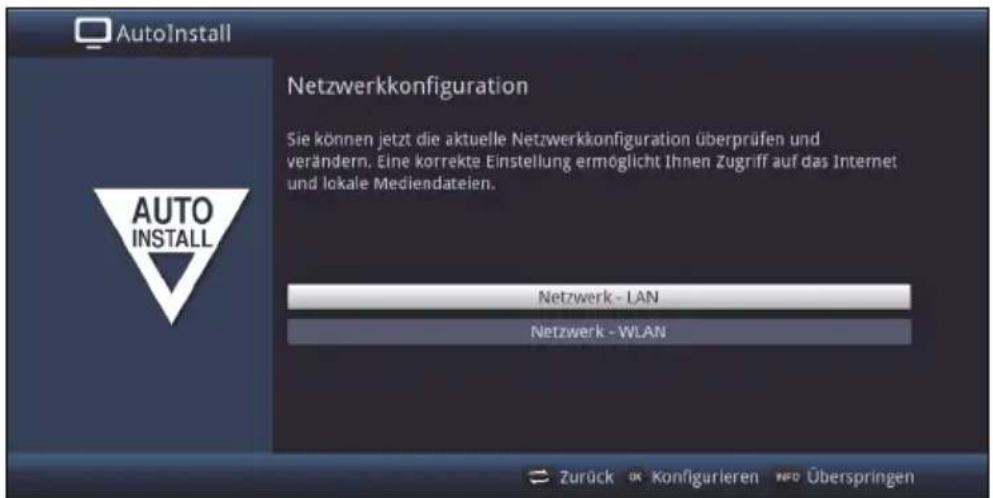 AutoInstall Netzwerkkonfiguration Sie können jetzt die aktuelle Netzwerkkonfiguration überprüfen und verändern. Eine korrekte Einstellung ermöglicht Ihnen Zugriff auf das Internet und lokale Mediendateien. Auto INSTALL Netzwerk - LAN Netzwerk - WLAN Zurück us Konfigurieren WD Überspringen