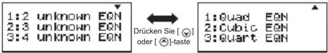 1:2 unknown EQN 2:3 unknown EQN 3:4 unknown EQN Drücken Sie [ ⚙] oder [ ⚙]-taste 1:Quad EQN 2:Cubic EQN 3:Quart EQN