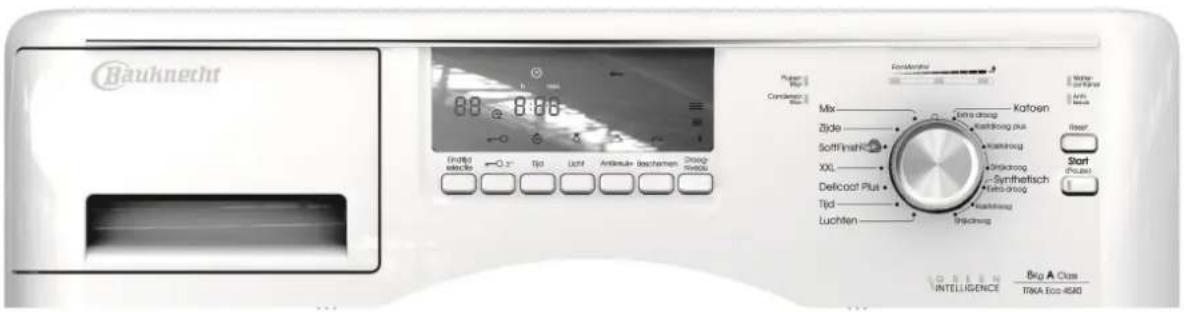 Bauknecht 88 888 On/Off selective Q 3° Tid Light Antiklusive Bescharmen Droog Control Condominal Mix: Katoen Zijde: Kastfring plus SoftFinish®: Kastfring XXL: Kastfring Deliccat Plus: Synthetisch Tijd: Kastfring Luchten: Kastfring Green InTELLIGENCE Big A Cluss TINKA Eco-4500