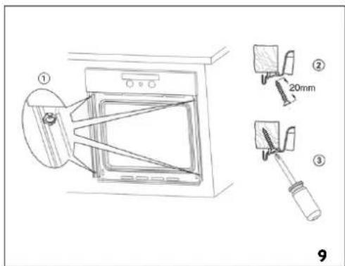 Technical diagram showing a washing machine with labeled parts and a 20mm scale indicator