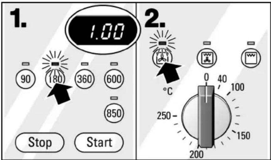 1. 1.00 90 180 360 600 850 Stop Start 2. °C 0 40 100 250- 150 200