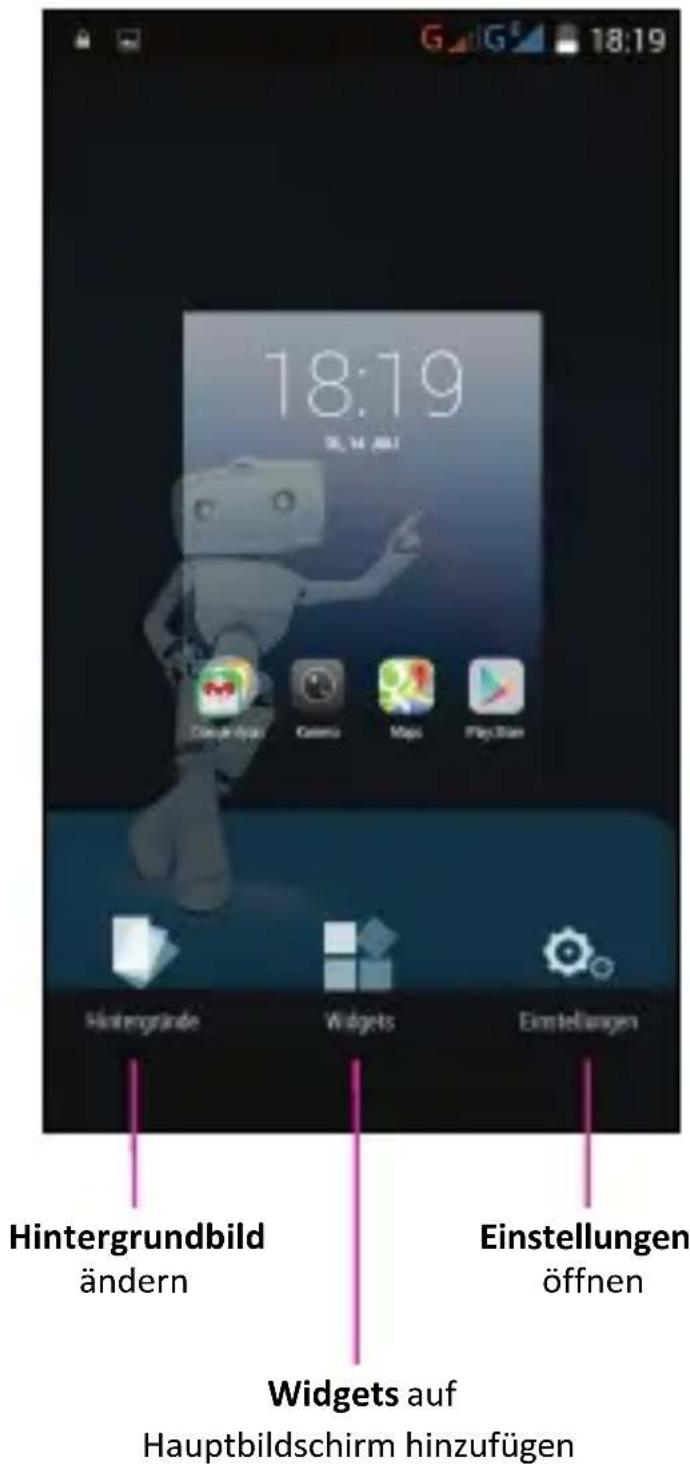 18:19 Hintergrundbild ändern Einstellungen öffnen Widgets auf Hauptbildschirm hinzufügen