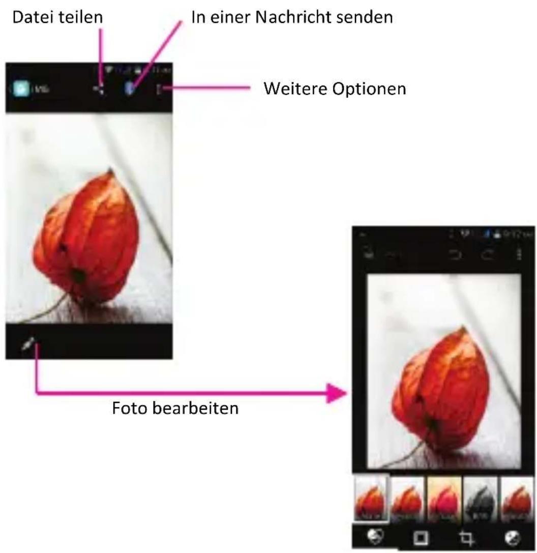 Datei teilen In einer Nachricht senden Weitere Optionen Foto bearbeiten