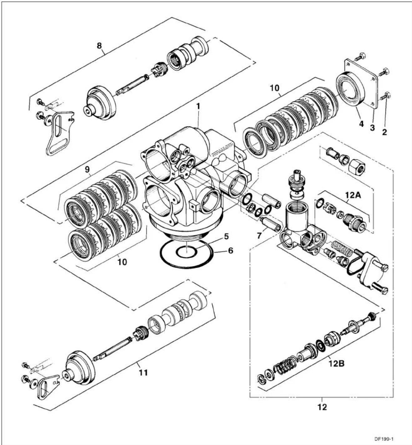 Exploded view diagram of a mechanical assembly with numbered parts for identification
