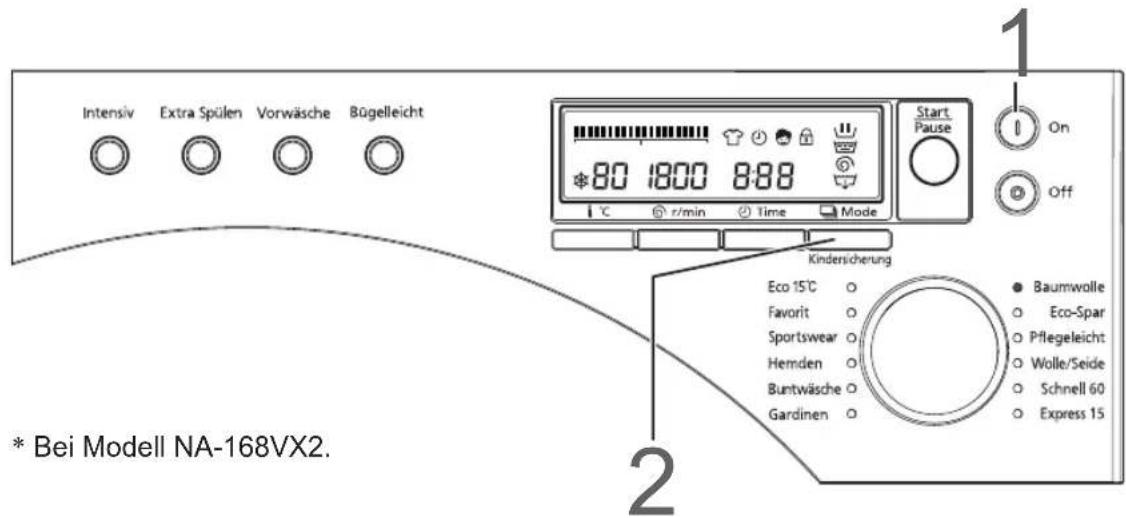 Intensiv Extra Spülen Vorwäsche Bügelleicht 80 1800 8:88 Start Pause On Off Kindersicherung Eco 15°C Favorit Sportswear Hernden Buntwäsche Gardinen Baumwolle Eco-Spar Pflegeleicht Wolle/Seide Schnell 60 Express 15 * Bei Modell NA-168VX2.
