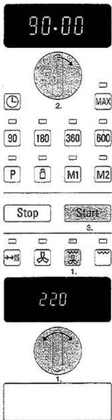 90:00 2. MAX 90 180 360 600 P M1 M2 Stop Start 3. 1. 220 1.