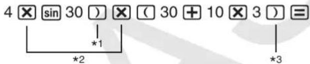 4 × sin 30 ) × ( 30 + 10 × 3 ) = *1 *2 *3
