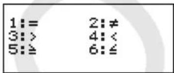 1:= 2:≠ 3:> 4:< 5:≥ 6:≤