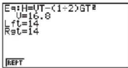 E=H=UT-(1÷2)GT² U=16.8 Lft=14 Rst=14 REPT