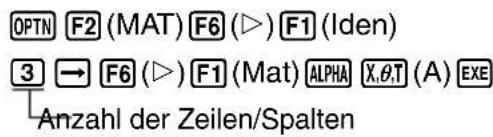 OPTN F2 (MAT) F6 (▷) F1 (Iden) 3 → F6 (▷) F1 (Mat) ALPHA X,θ,T (A) EXE Anzahl der Zeilen/Spalten