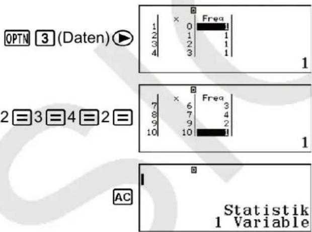 CASIO FX-82DE Plus - Beispiele für einzelne Variablen für die Statistische Berechnung - 9