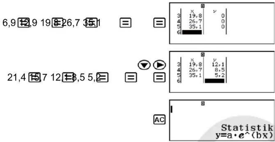 CASIO FX-82DE Plus - Beispiele für Berechnung der e Exponentiellen Regression - 2