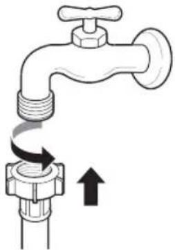 LG F14W8TDN0H - Anschluss des anschraubbaren Schlauchs an einen Wasserhahn mit Gewinde - 1
