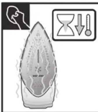 Diagram illustrating heat transfer in a steam iron with labeled components and directional arrows