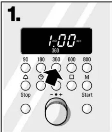 1. min 1.00 sec 360 90 180 360 600 800 Stop - + Start