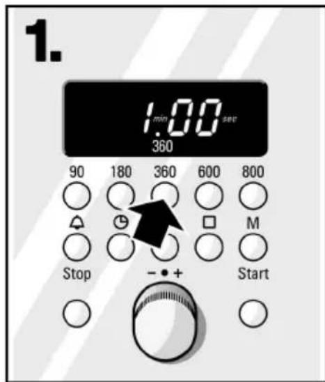 1. 1 min 360 90 180 360 600 800 Stop - + Start