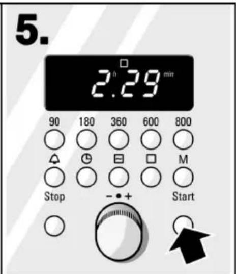 5. 2.29 min 90 180 360 600 800 Stop - + Start