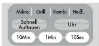 Mikro | Grill | Kombi | Heißl. Schnell Auftauen Uhr 10Min 1Min 10Sec