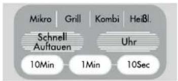 Mikro | Grill | Kombi | Heißl. Schnell Auftauen Uhr 10Min 1Min 10Sec