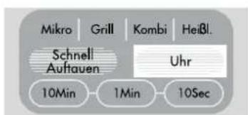 Mikro | Grill | Kombi | Heißl. Schnell Auftauen Uhr 10Min 1Min 10Sec