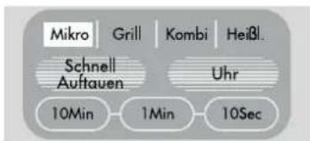 Mikro | Grill | Kombi | Heißl. Schnell Auftauen Uhr 10Min 1Min 10Sec