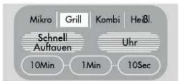 Mikro | Grill | Kombi | Heißl. Schnell Auftauen Uhr 10Min 1Min 10Sec