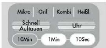 Mikro | Grill | Kombi | Heißl. Schnell Auftauen Uhr 10Min 1Min 10Sec