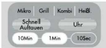 Mikro | Grill | Kombi | Heißl. Schnell Auftauen Uhr 10Min 1Min 10Sec