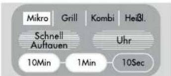 Mikro | Grill | Kombi | Heißl. Schnell Auftauen Uhr 10Min 1Min 10Sec