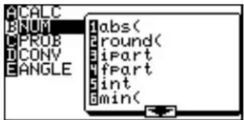 CALC B NUM PROB CONV ANGLE abs( round( iPart fPart int min