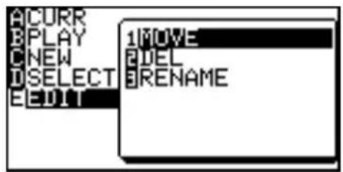 ACURR PLAY NEW SELECT EDIT 1MOVE 2DEL 3RENAME