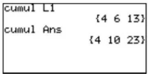 cumul L1 {4 6 13} cumul Ans {4 10 23}