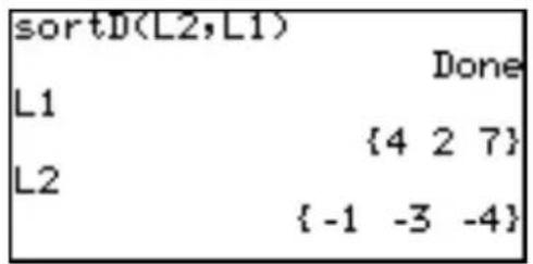 sortD(L2,L1) Done L1 {4 2 7} L2 {-1 -3 -4}