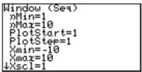 Window (Seq) xMin=1 xMax=10 PlotStart=1 PlotStep=1 Xmin=-10 Xmax=10 ↓Xscl=1