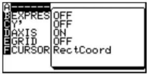 A B EXPRES OFF C Y' OFF D AXIS ON E GRID OFF F CURSOR RectCoord
