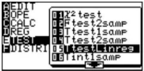 AEDIT BOPE CALC DREG E TEST FDISTRI 01X² test 02Ftest2samp 03Ttest1samp 04Ttest2samp 05TtestLinres 06Tint1samp