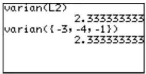 varian(L2) 2.333333333 varian({-3,-4,-1}) 2.333333333