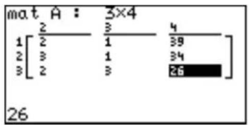 mat A : 3×4 1[2/3/4] 2[2/1/39] 3[3/1/34] 3[2/3/26] 26