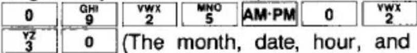 0 GHI 9 VWX 2 MNO 5 AM·PM 0 VWX 2 YZ 3 0 (The month, date, hour, and